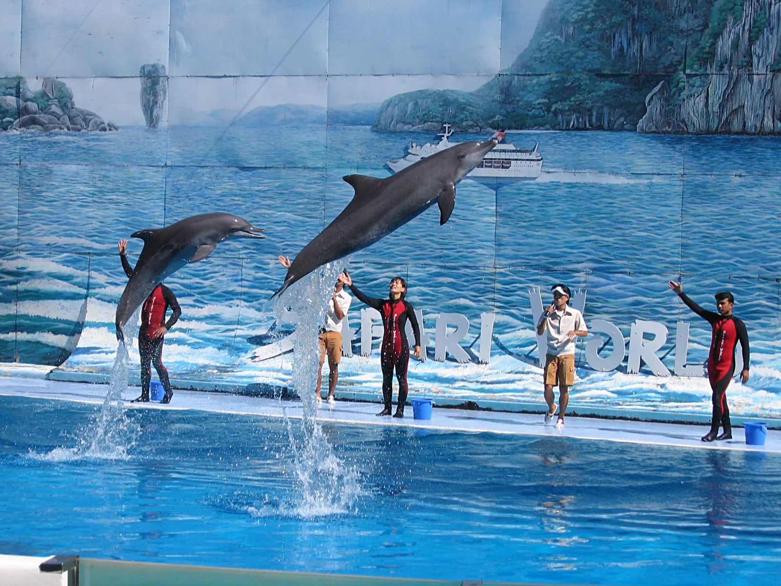 Safari World dolphin show with performers